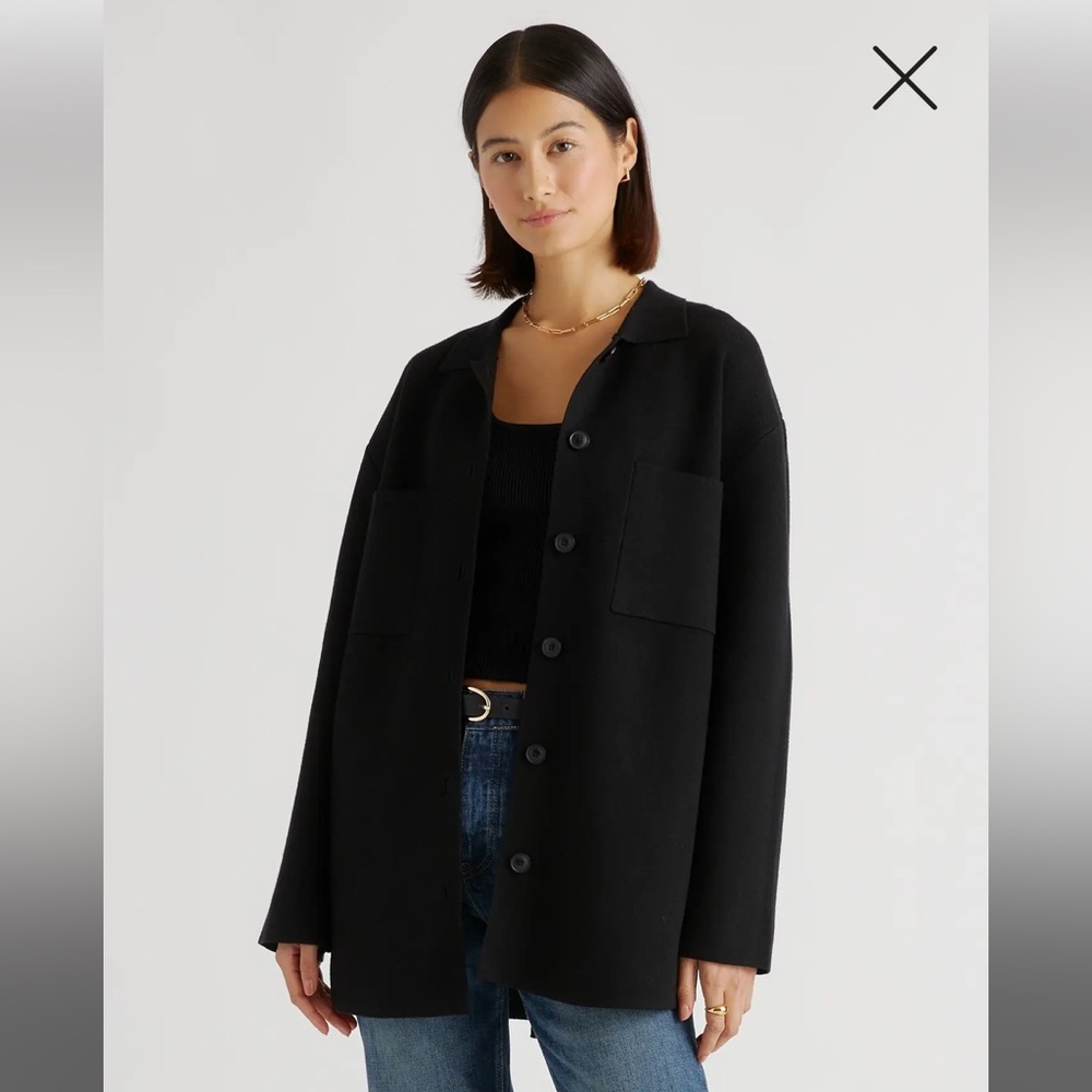 Quince Black Oversized Button-Front Jacket